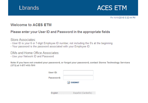 Limted Brands Aces ETM Login